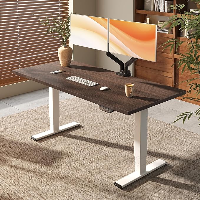 FLEXISPOT E6 MAX Bamboo 72x30 Inch Dual Motor 3-Stage Heavy Duty Standing Desk, 330lbs Weight Capacity, Height Adjustable Desk w/Cable Management & Wheels (Solid Walnut Bamboo Desktop + White Frame)