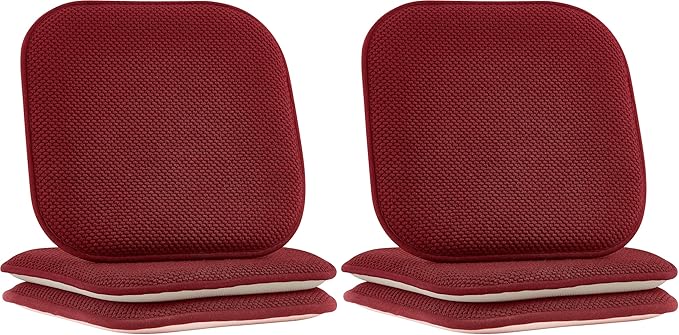 Elegant Comfort 4 Pack Chair Cushion Covers - Skid-Proof Rubber Backing - 16 x 16 Inch - Thick Dining Square Shape Seat Covers - Comfortable Textured Chair Pads with Ties - Honeycomb Pattern, Burgundy