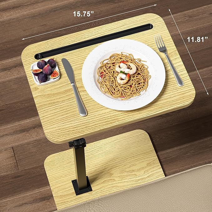 TV Tray Side Table for Sofa - 360° Swivel Adjustable Height Rotating Couch Table C Table End Table Laptop Desk with Phone & Tablet Slot, Perfect for Eating Working Reading, Fits Small Spaces