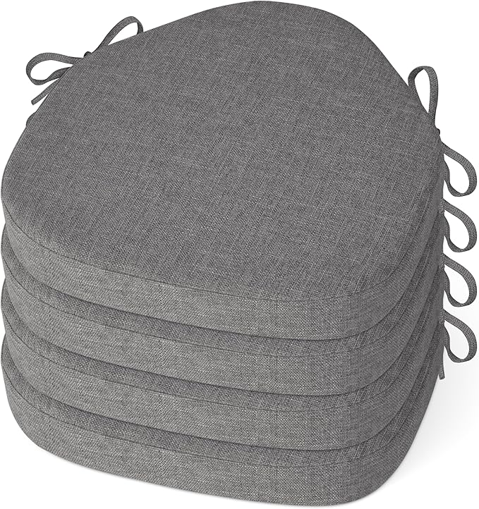 Windsor Chair Cushions for Dining Chairs 4 Pack Non Slip Kitchen Seat Cushion with Ties and Washable Covers Indoor Comfortable Seat Pad with Thick Foam 16.5" x 15.5" x 2" Light Grey