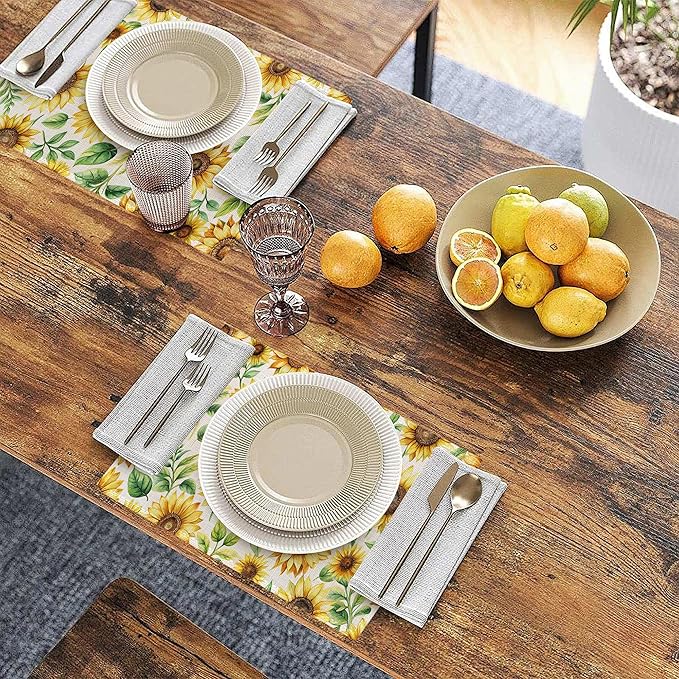 Watercolor Sunflower Linen Placemats Set of 6, Decorative Table Mats 12x18 Inch, Washable Heat Resistant Placemats for Dining Table Kitchen Home Decor