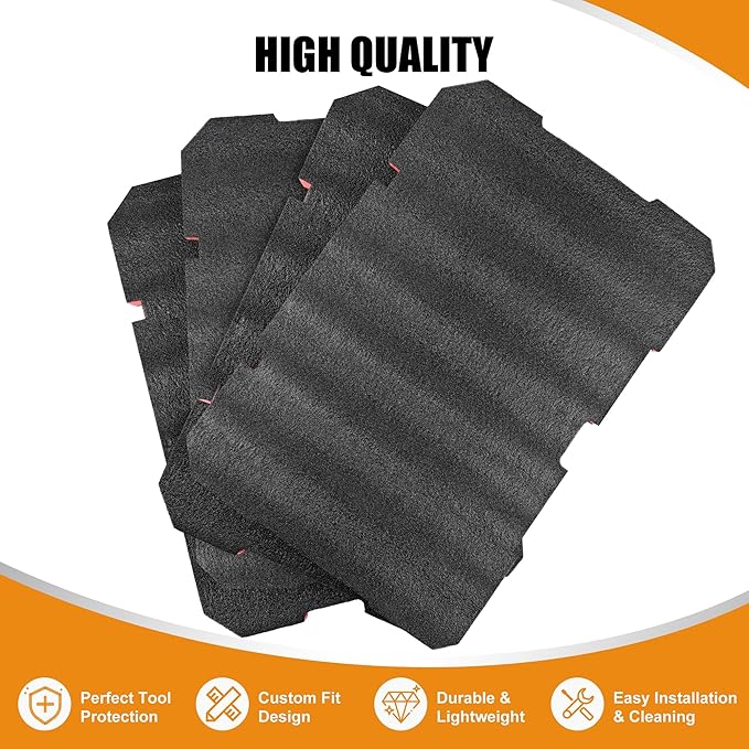 48-22-8424 Foam Inserts Kit for Milwaukee Packout, Custom Fit Tool Box Foam Organizers for Tools & Accessories Black/Red 2 Pack