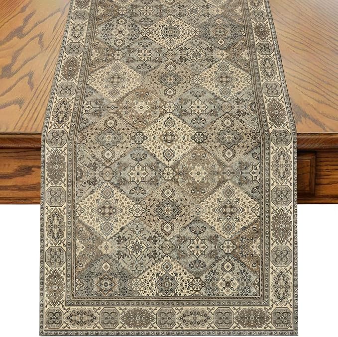 Boho Floral Grey Table Runner,Vintage Elegant Farmhouse Table Center Linen Decor,Country Rustic Farmhouse Magical Fall Kitchen Dining Table Decoration for Home Dining Party Decor 13x108 Inch