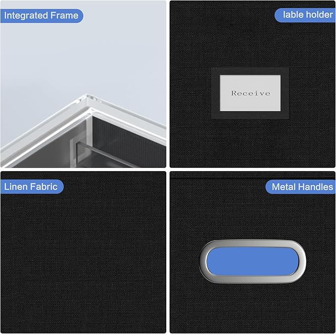 File Organizer Box - File Boxes for Hanging Files with Lid Set of 3 Decorative Hanging Folders Organizer with One-Piece Plastic Frame Slides (Black, 13.2 * 10.1 * 10.1in(2Pack))