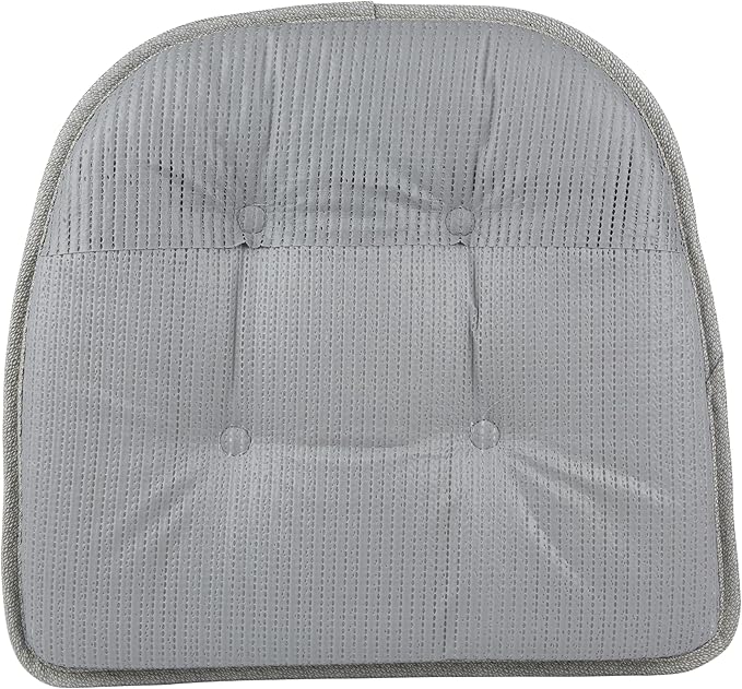 Klear Vu Omega Non-Slip Chair Cushions, Assembled in USA, U-Shaped Skid-Proof Seat Pads for Dining Room, Kitchen, Office, 15"x16", Solid Gray, 4 Pack