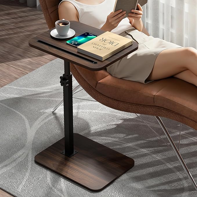 360° Swivel Sofa Side Table for Couch - Set of 2 - Adjustable Height Laptop Table for Work, TV Trays Table for Snacks Reading fits Bed Chair with Phone & Tablet Slot