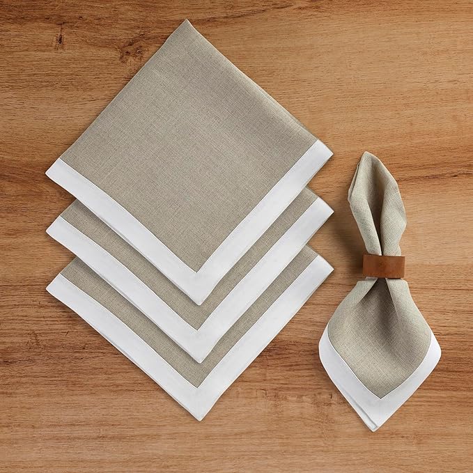 Solino Home Linen Napkins Set of 4-100% Pure Linen White and Natural Dinner Napkins Cloth 20 x 20 Inch for Spring, Summer - Classic, Handcrafted and Machine Washable