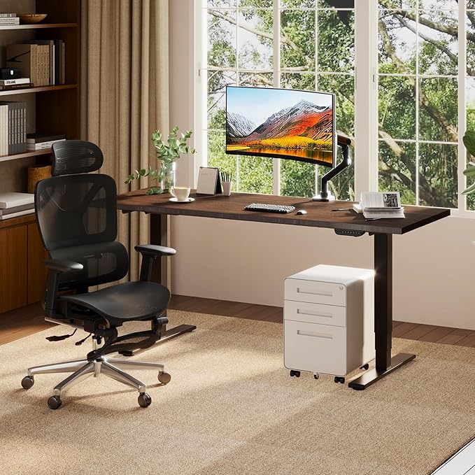 FLEXISPOT E6 MAX Bamboo 60x30 Inch Dual Motor 3-Stage Heavy Duty Standing Desk, 330lbs Weight Capacity, Height Adjustable Desk w/Cable Management & Wheels (Solid Walnut Bamboo Desktop + Black Frame)