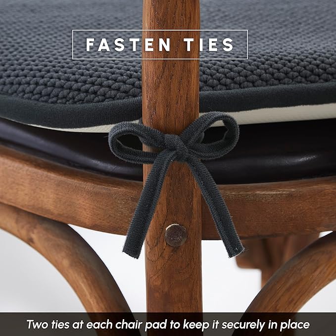 Elegant Comfort 2 Pack Chair Cushion Covers - Skid-Proof Rubber Backing - 16 x 16 Inch - Thick Dining Square Shape Seat Covers - Comfortable Textured Chair Pads with Ties - Honeycomb Pattern, Gray