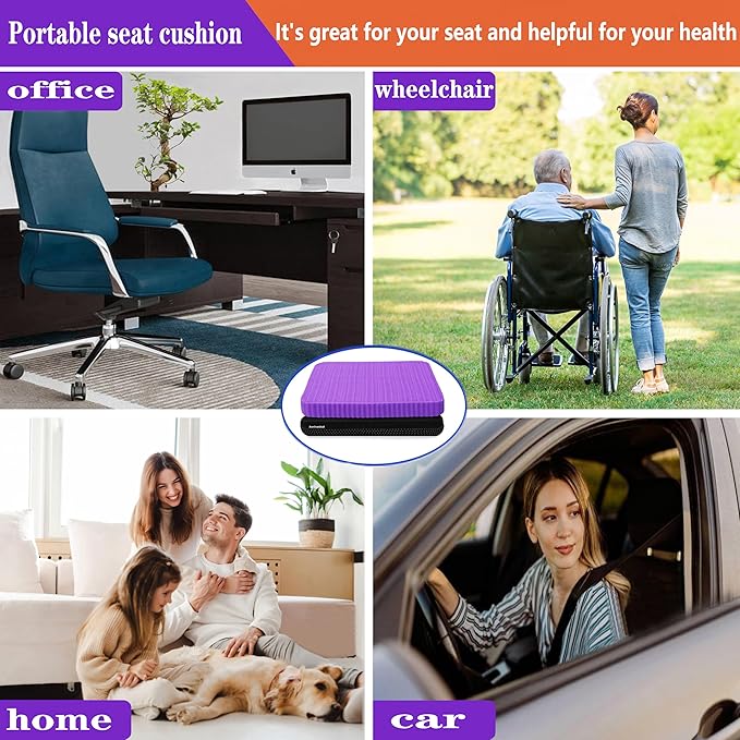 Innovative Gel Seat Cushion for Long Sitting, Soft and Breathable, Seat Cushion for Back, Sciatica, Hip, Tailbone Pain Relief, Used for The Office, Wheelchair, Recliner, Car, Stadium, Kayak.(Púrpura)