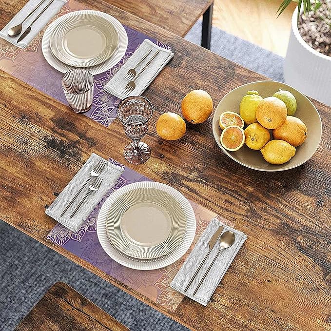 Linen Placemats Set of 6, Mandala Floral Orange Washable Table Mats 12x18 Inch, Heat Resistant Non Slip Placemats for Dining Table Kitchen Everyday Use