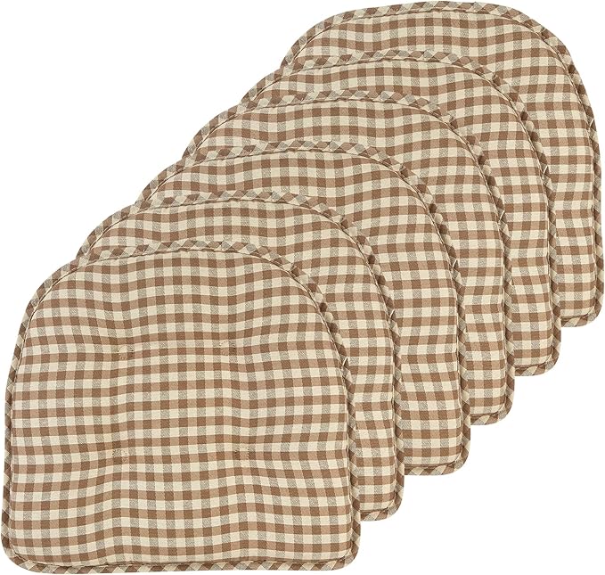 Klear Vu Omega Non-Slip Chair Cushions, Assembled in USA, U-Shaped Skid-Proof Seat Pads for Dining Room, Kitchen, Office, 15"x16" 6 Pack Gingham Natural 6 Count