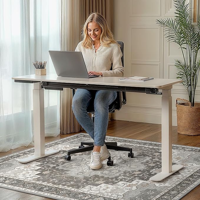 36"x48" Office Chair Mat for Hardwood Tile Floor, Under Desk Carpet Protector for Rolling Computer Chair Mat, Machine Washable Area Rug, Anti-Slip 1/5" Thick Low Pile Thin Vinyl Floor Mat, Tawny Grey