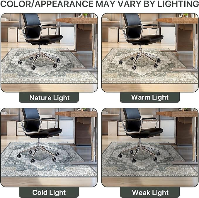 36"x48" Office Chair Mat for Hardwood Tile Floor, Under Desk Carpet Protector for Rolling Computer Chair Mat, Machine Washable Area Rug, Anti-Slip 1/5" Thick Low Pile Thin Vinyl Floor Mat, Grey