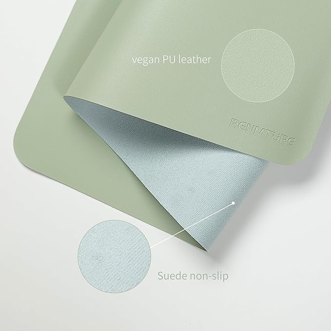 RENMTURE PU Mouse Pad, Faux Leather Large Desk Pad, Home Work Office Accessories, Non-Slip Desk Mat, Waterproof Gaming Pad Desk Blotter (36"x17", Light Green)