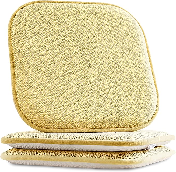 Elegant Comfort 2 Pack Chair Cushion Covers - Skid-Proof Rubber Backing - 16 x 16 Inch - Thick Dining Square Shape Seat Covers - Comfortable Textured Chair Pads with Ties - Chevron Pattern, Yellow