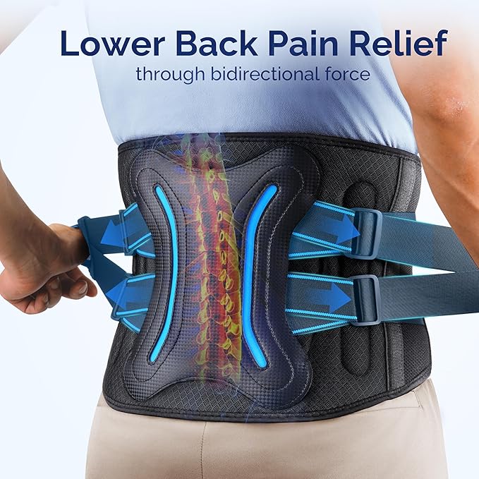 FEATOL Lower Back Brace with 5 Reinforced Stays for Women and Men, Adjustable Snug-Fit Lumbar Support Belt for Work, Size 3XL, Waist 48.4"-53.1"