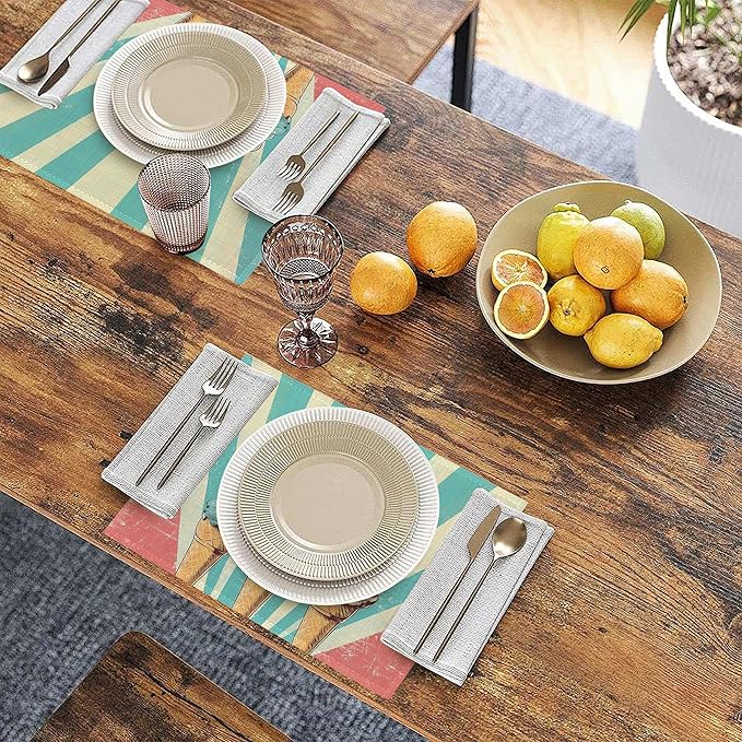 Vintage Ice Cream Table Placemats Set of 6, Linen Placemats 12x18 Inch, Washable Non Slip Heat Resistant Mats for Dining Table Kitchen Indoor Use