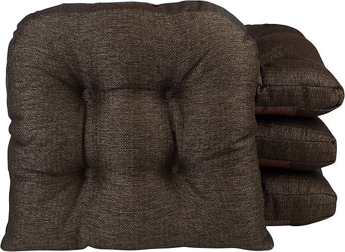 Klear Vu Gripper Overstuffed Universal Non-Slip Dining Chair Cushions for Kitchen Decor or Office Use, U-Shaped Skid-Proof Seat Pad, 15x15 Inches, 4 Count (Pack of 1), Solid Chestnut
