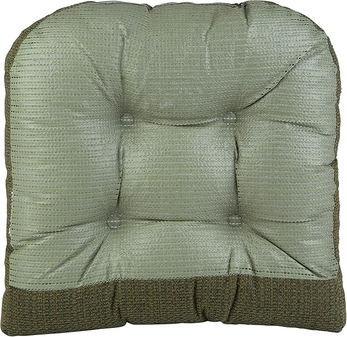 Klear Vu Gripper Overstuffed Universal Non-Slip Dining Chair Cushions for Kitchen Decor or Office Use, U-Shaped Skid-Proof Seat Pad, 15x15 Inches, 8 Count (Pack of 1), Waffle Green