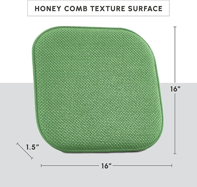 Elegant Comfort 2 Pack Chair Cushion Covers - Skid-Proof Rubber Backing - 16 x 16 Inch - Thick Dining Square Shape Seat Covers - Comfortable Textured Chair Pads with Ties - Honeycomb Pattern, Green