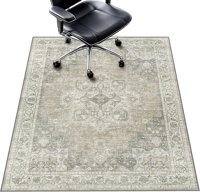 48"x60" Office Chair Mat for Hardwood Tile Floor, Under Desk Carpet Protector for Rolling Computer Chair Mat, Machine Washable Area Rug, Anti-Slip 1/5" Thick Low Pile Thin Vinyl Floor Mat, Trench