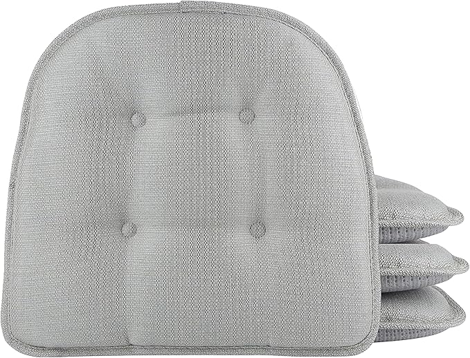 Klear Vu Omega Non-Slip Chair Cushions, Assembled in USA, U-Shaped Skid-Proof Seat Pads for Dining Room, Kitchen, Office, 15"x16", Solid Gray, 4 Pack