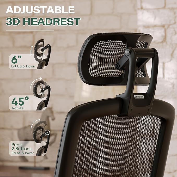 GABRYLLY Ergonomic Office Chair with Footrest, High Back Home Desk Chair - 3D Headrest, Flip-Up Arms, 135° Tilt and Wide Cushion, Heavy Duty Mesh Chairs for Task Computer Gaming, GYB01-FT