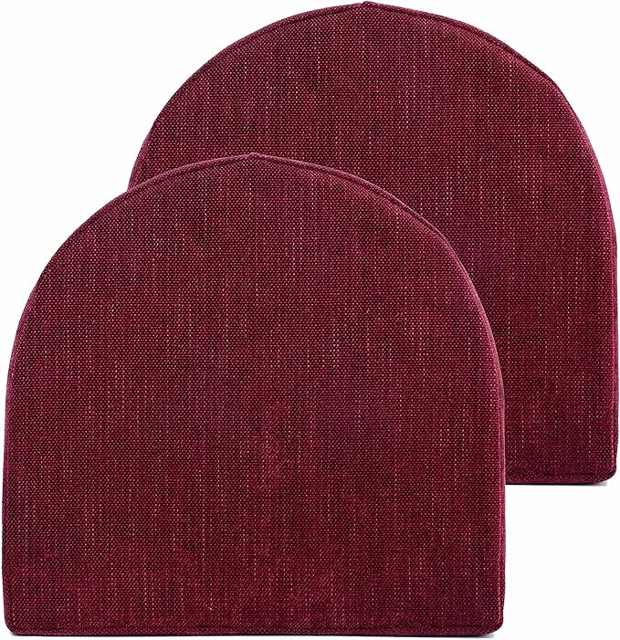 Chair Cushions 100% High Density Memory Foam Pads U Shaped 17" x 16"Non Slip Skid Rubber Back Seat Cover, 2 Pack, Wine Burgundy