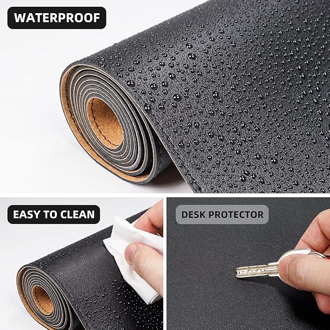 AFIING Cork Desk Mat 23.6 x 13.7, Dual-Sided Cork & PU Leather Desk Pad, Waterproof Non-Slip Desk Protector for Home Office, Study Desk & Minimalist Workspace Black