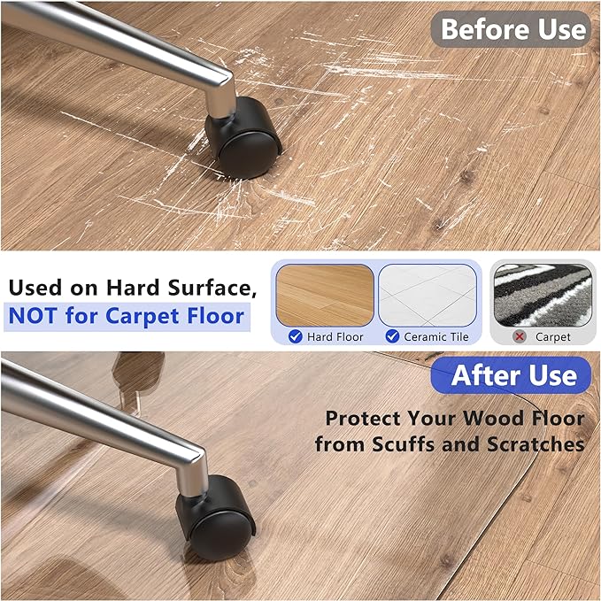 2 Pack Office Chair Mat for Hardwood Floors, 36"x48" Desk Chair Mat for Rolling Chair on Hard Floor, Heavy Duty Floor Protector for Home or Office, Easy Clean and Glide Without Curing