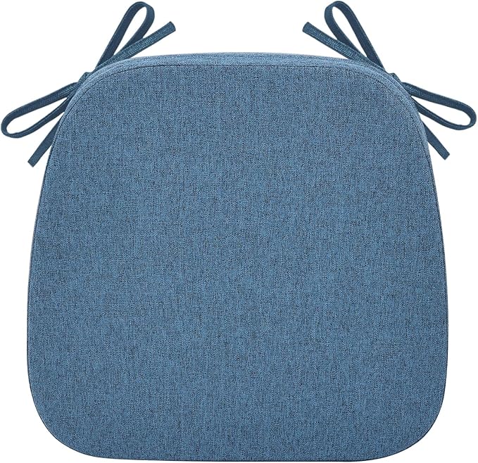 Shinnwa Chair Pad for Dining Chair, Non-Slip Kitchen Chair Cushion with Detachable Straps and Machine Washable Cover, 17x16x2in, Blue