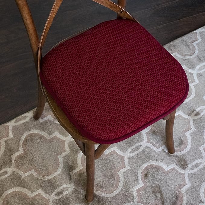 2 Pack Memory Foam Honeycomb Nonslip Back 16" x 16" Chair/Seat Cushion Pad, Wine Burgundy