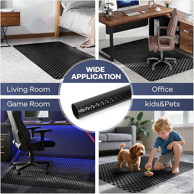 BesWin Office Chair Mat for Carpet, 48" x 60" Large Computer Desk Chair Mat for Low Carpeted Floors, Thick and Sturdy Carpet Protector for Rolling Chairs, Easy Glide Floor Mat for Home, Gaming (Black)