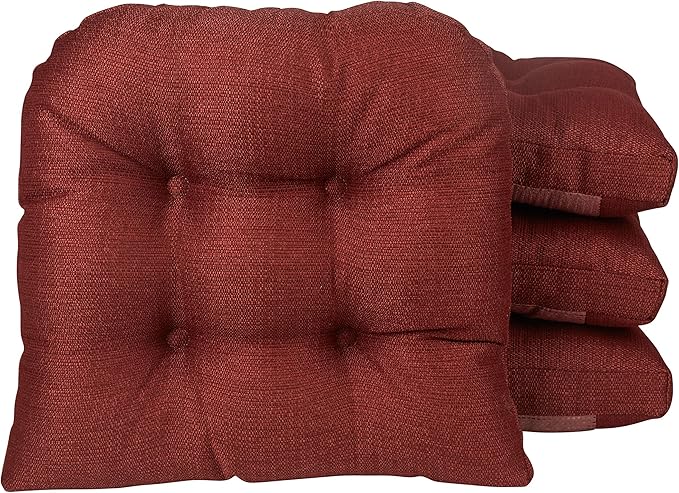 Klear Vu Gripper Overstuffed Universal Non-Slip Dining Chair Cushions for Kitchen Decor or Office Use, U-Shaped Skid-Proof Seat Pad, 15x15 Inches, 4 Count (Pack of 1), Solid Flame Red