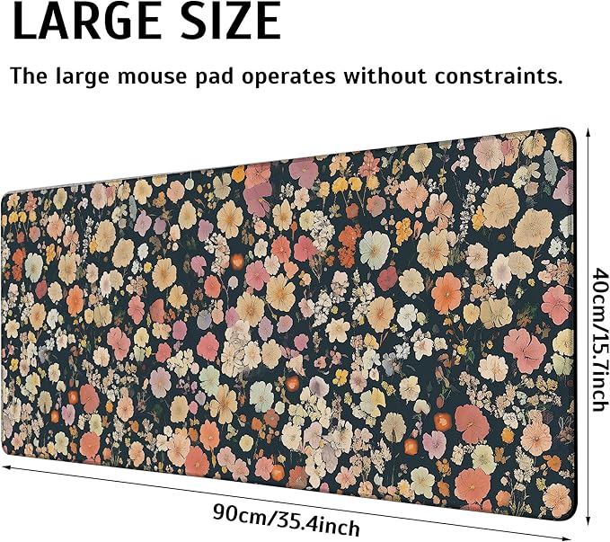 Colorful Floral Mouse Pad,35.4 x 15.7 Inch Large Mouse Mat Non-Slip Rubber Stitched Edges for Writing Desk,Office,Home,Laptop