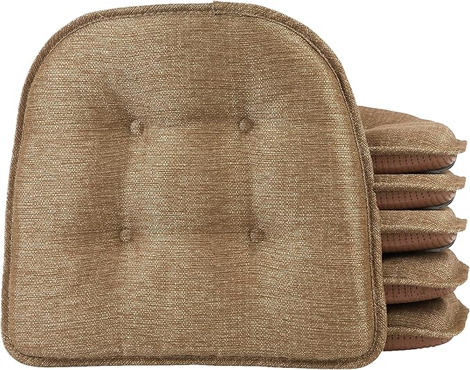 Klear Vu Omega Non-Slip Chair Cushions, Assembled in USA, U-Shaped Skid-Proof Seat Pads for Dining Room, Kitchen, Office, 15"x16" 6 Pack Solid Gold 6 Count