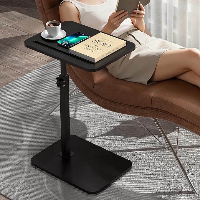 360° Swivel Sofa Side Table for Couch - Set of 2 - Adjustable Height Laptop Table for Work, TV Trays Table for Snacks Reading fits Bed Chair with Phone & Tablet Slot