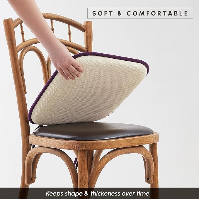 Elegant Comfort 2 Pack Chair Cushion Covers - Skid-Proof Rubber Backing - 16 x 16 Inch - Thick Dining Square Shape Seat Covers - Comfortable Textured Chair Pads with Ties - Honeycomb Pattern, Purple