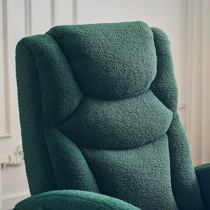 Comfy Rocking Chair Nursery Glider, Upholstered Nursery Chair with Foot Rest, Modern Rocker Chair with Pocket, Accent Armchair with Smooth Rocking Base for Nursing, Reading, Relaxing (Green Teddy)