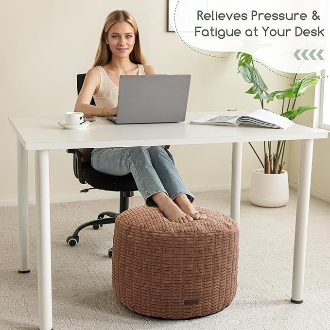 HIGOGOGO Pouf Ottoman Stuffed Round Modern Foam Filled Foot Rest Poufs for Living Room Chair Decorative 20 X 15 Inches Boho Relax Stool for Wedding Christmas Party, Brown