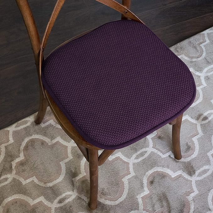 Sweet Home Collection Cushion Memory Foam Chair Pads Honeycomb Nonslip Back Seat Cover 16" x 16", 2 Pack, Eggplant Purple