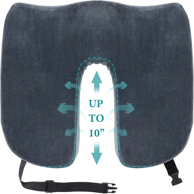 Tailbone Pain Relief Office Chair Cushion 10-Inch Extended U-Cutout,Large-18"x16"x3",Coccyx,Sciatica Pain Relief Memory Foam Wheelchair Car Seat Cushion,But Pillow Pad for Pressure Relief, Blue Grey