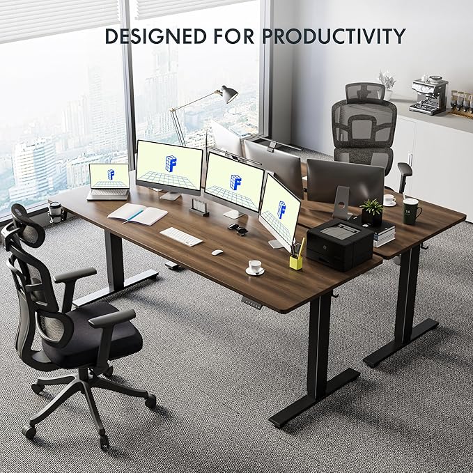 FLEXISPOT 63" x 32" Office Standing Desk, Height Adjustable Sit-Stand Desk, Quiet & Stable, with Cable Management & Cup Holder, for Commercial Use, Black Walnut Top (2 Packages)