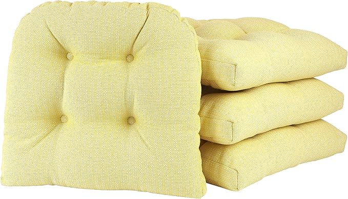 Klear Vu Gripper Overstuffed Universal Non-Slip Dining Chair Cushions for Kitchen Decor or Office Use, U-Shaped Skid-Proof Seat Pad, 15x15 Inches, 4 Count (Pack of 1), Solid Yellow