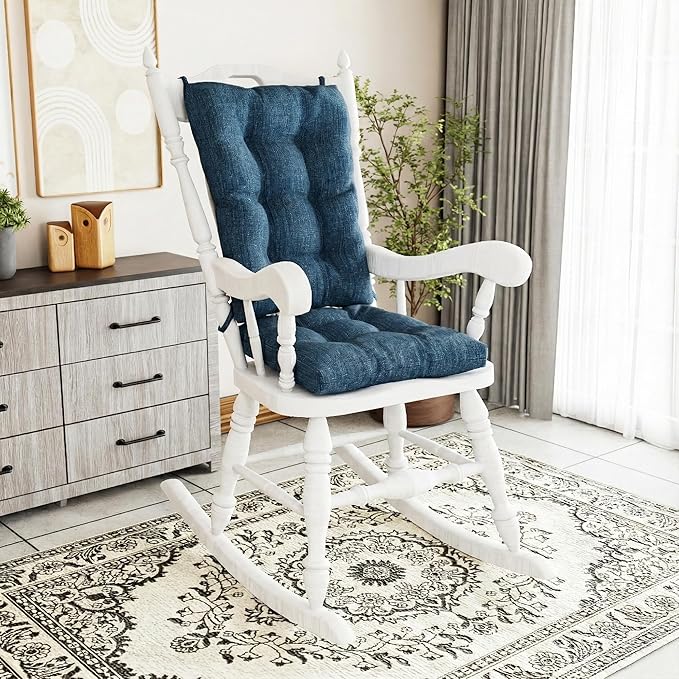 The Gripper Twill Jumbo XL Non-Slip Rocking Chair Cushion Set with Thick Padding, Includes Seat Pad & Back Pillow with Ties for Indoor Living Room Rocker, 17x17 Inches, 2 Piece Set, Sapphire