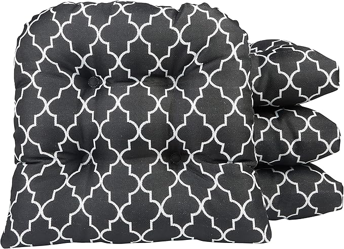 Klear Vu Gripper Overstuffed Universal Non-Slip Dining Chair Cushions for Kitchen Decor or Office Use, U-Shaped Skid-Proof Seat Pad, 15x15 Inches, 4 Count (Pack of 1), Geo Black