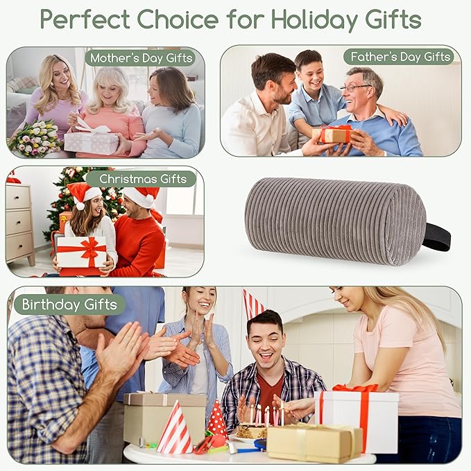 HIGOGOGO Lumbar Roll Lumbar Support Pillow for Office Chairs, Cars, and Gaming Chairs, Back Cushion with Washable Cover & Adjustable Strap to Relieve Back Pain and Improve Posture, 11"x6"x5", Grey