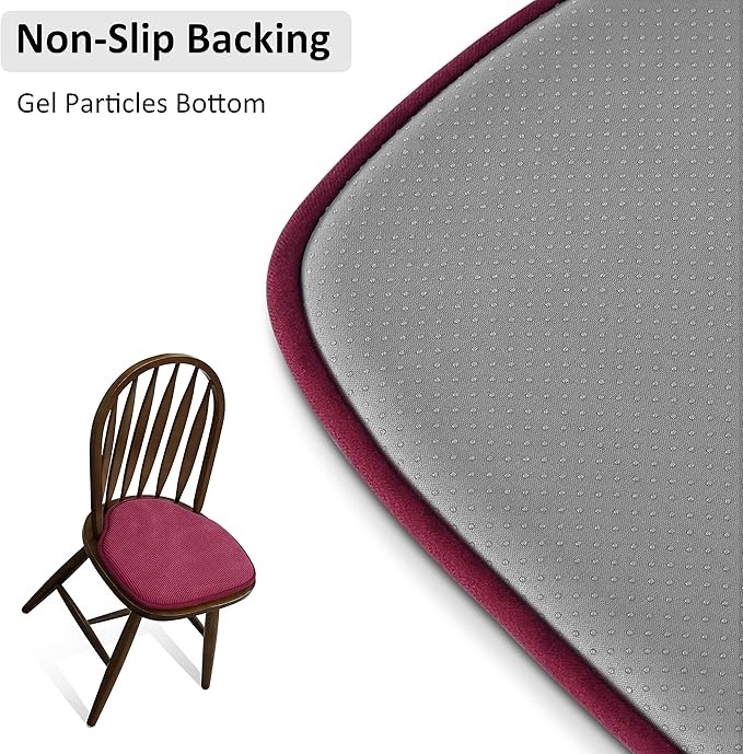 Shinnwa Windsor Chair Cushions 6 Pack, Non Slip Chair Pads for Dining Room, Farmhouse Kitchen Seat Cushion, Set of 6, 17 x 15.5 inches, Burgundy