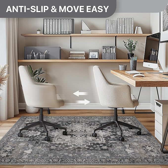 48"x60" Office Chair Mat for Hardwood Tile Floor, Under Desk Carpet Protector for Rolling Computer Chair Mat, Machine Washable Area Rug, Anti-Slip 1/5" Thick Low Pile Thin Vinyl Floor Mat, Black